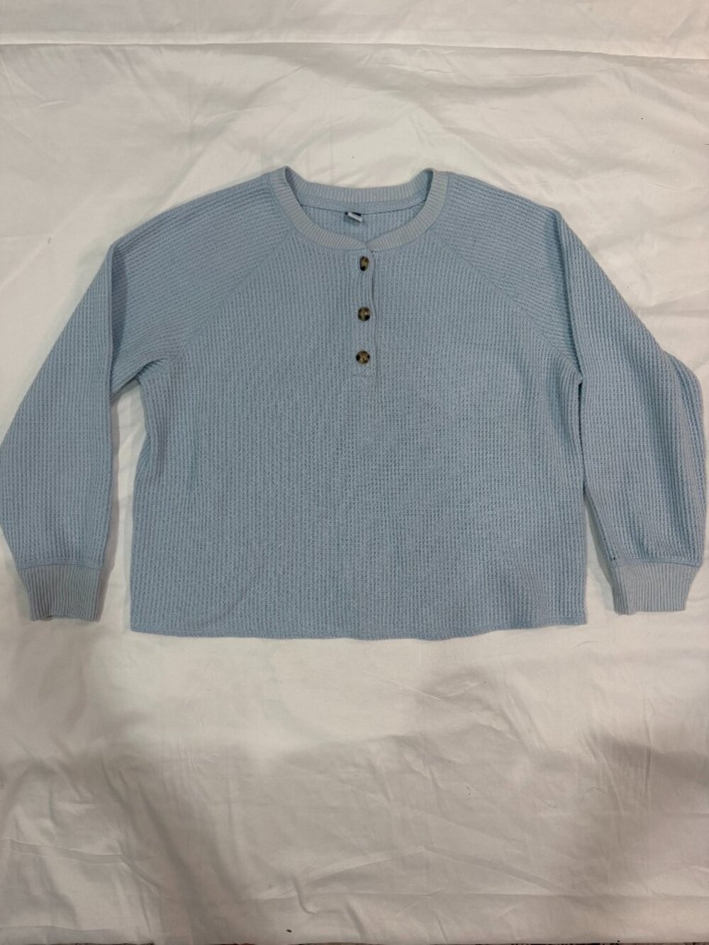 Old Navy Women's Cozy Baby Blue Waffle Knit Henley Longsleeve Size Large